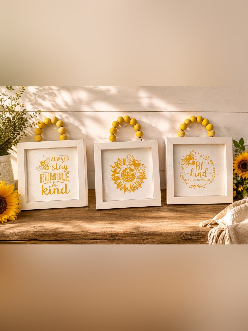 Yellow Sunflower & Bee Framed Wall Accent - Rustic Home Decor-Handcrafted-NWOT